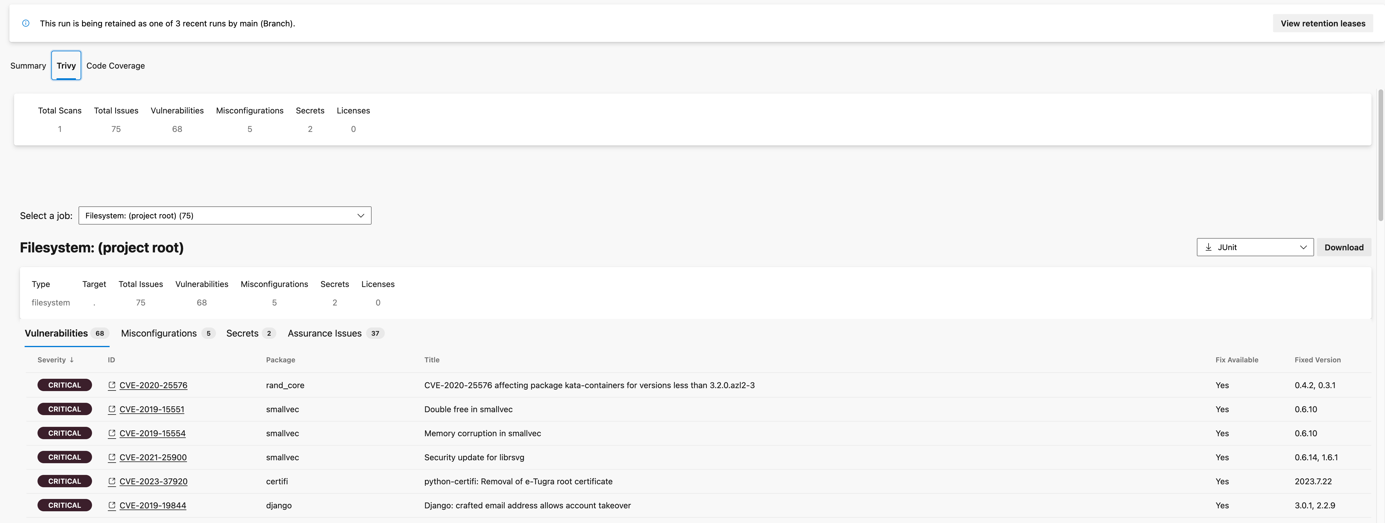 Screenshot showing the Trivy extension in the Azure DevOps UI